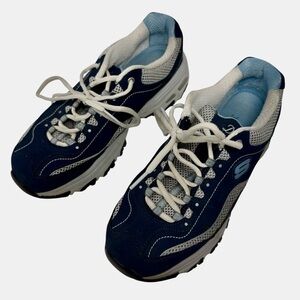 Sketchers Womens Size 8 D'Lites Memory Foam Navy White Training Shoes
